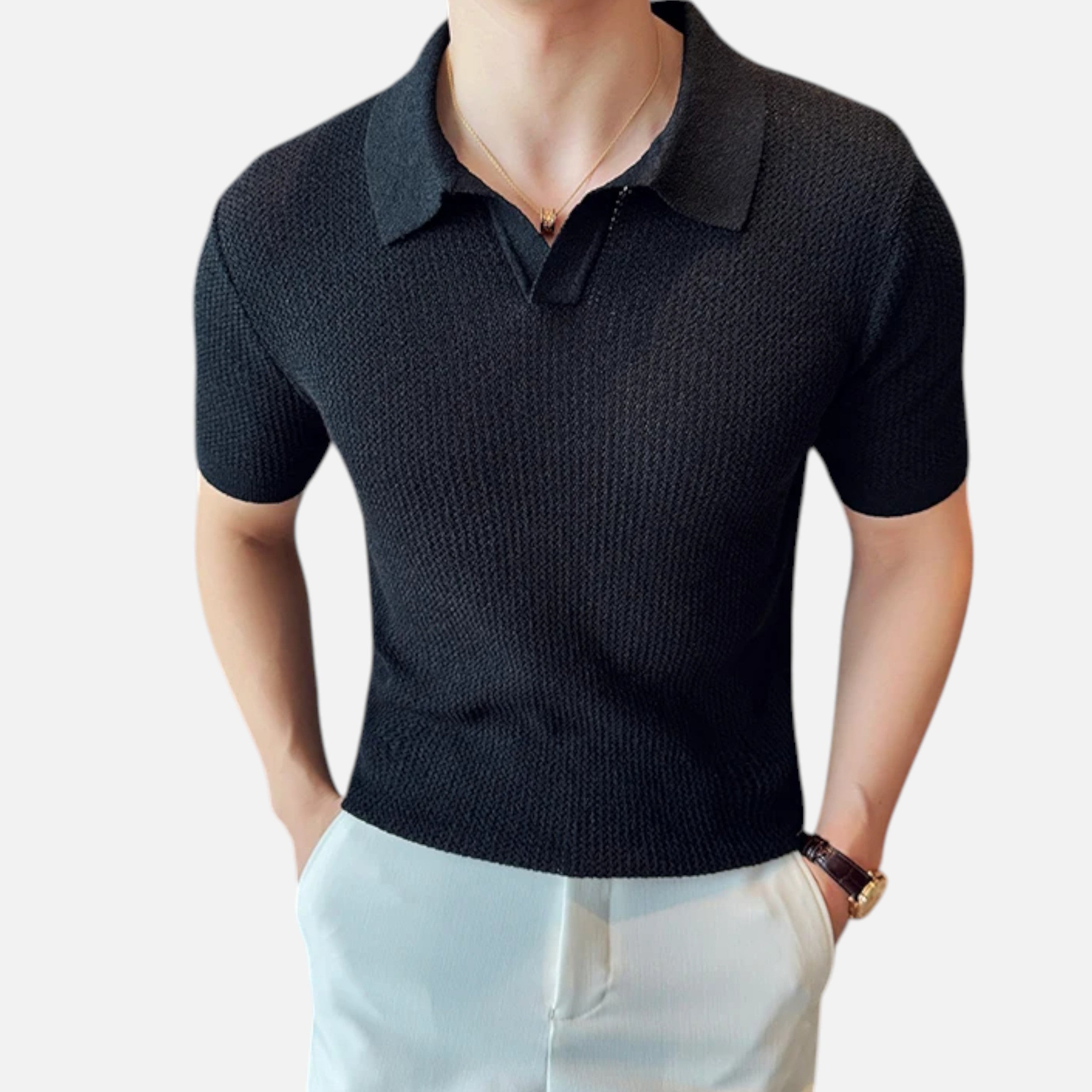 Maison Avenoire | Polo Homme Maille Fine Col V Été
