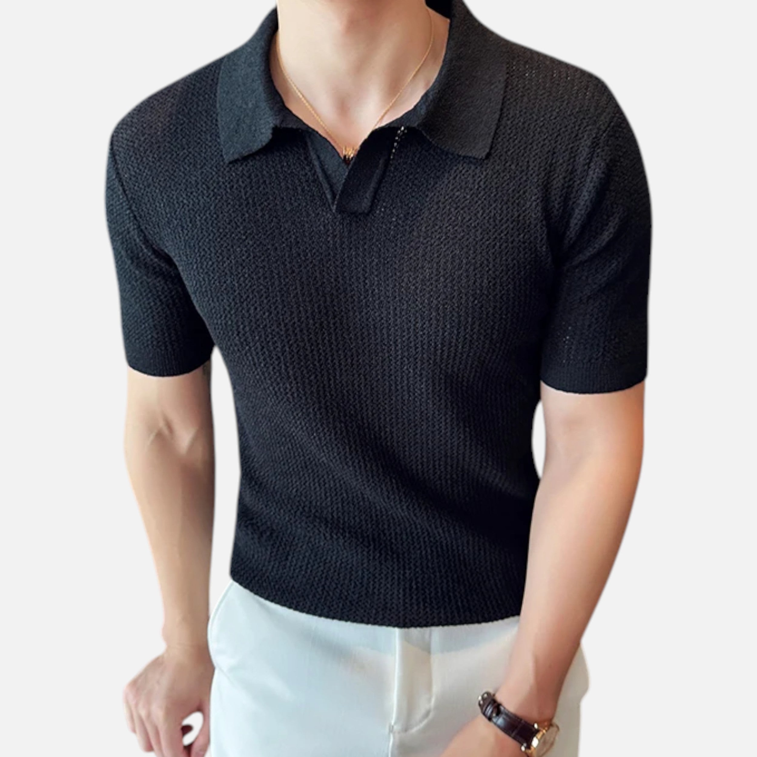 Maison Avenoire | Polo Homme Maille Fine Col V Été