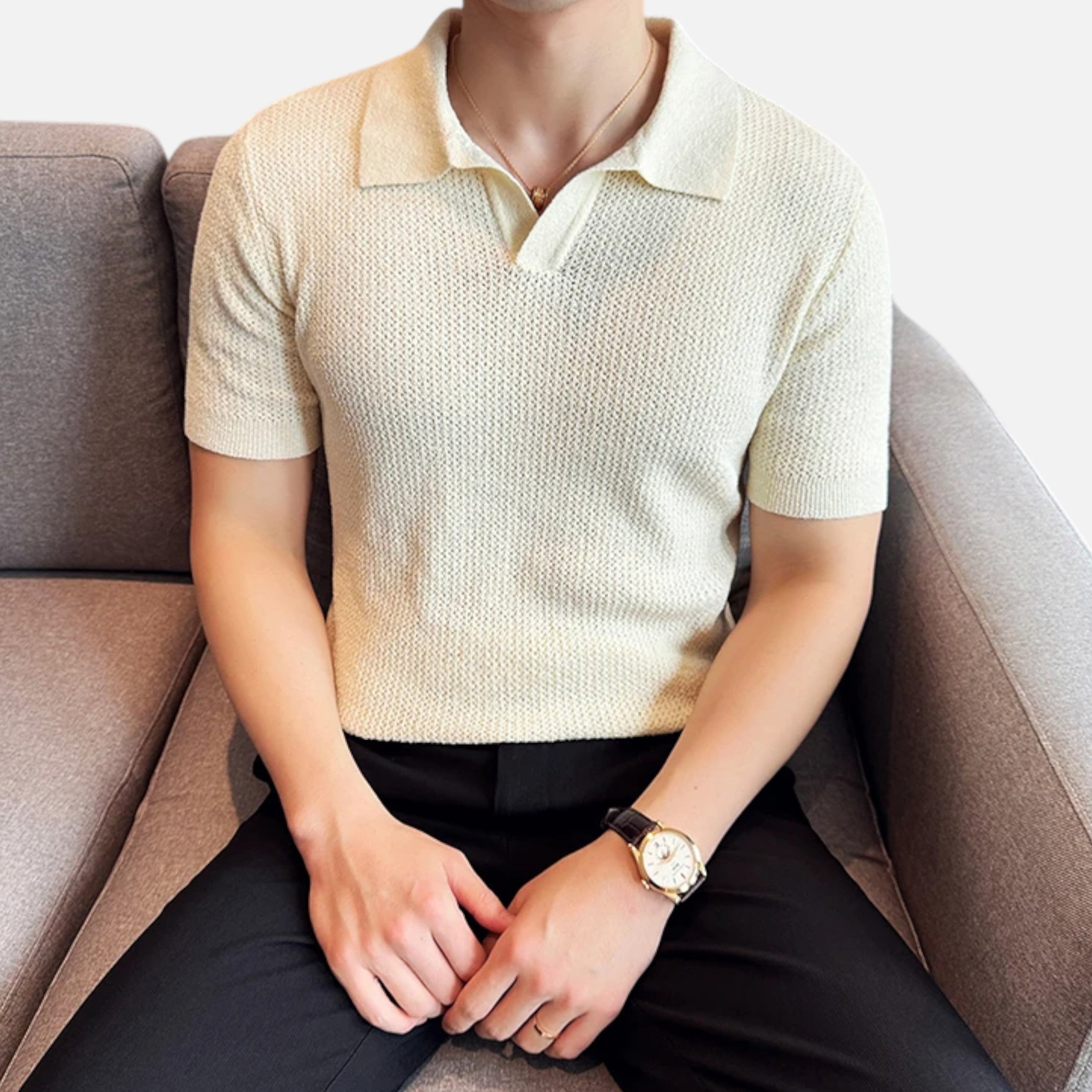 Maison Avenoire | Polo Homme Maille Fine Col V Été