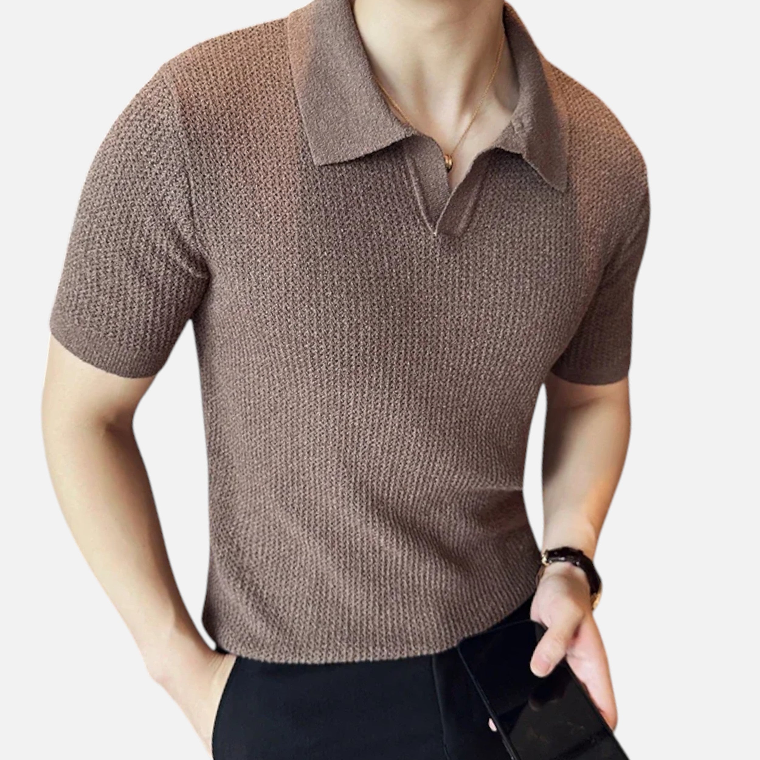 Maison Avenoire | Polo Homme Maille Fine Col V Été