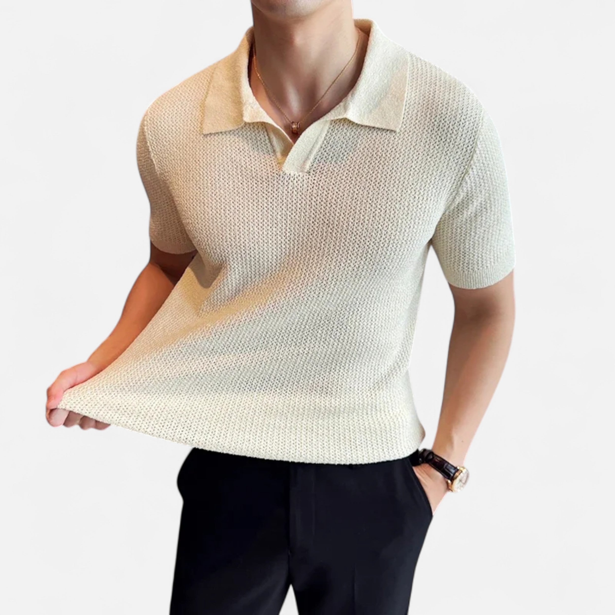 Maison Avenoire | Polo Homme Maille Fine Col V Été