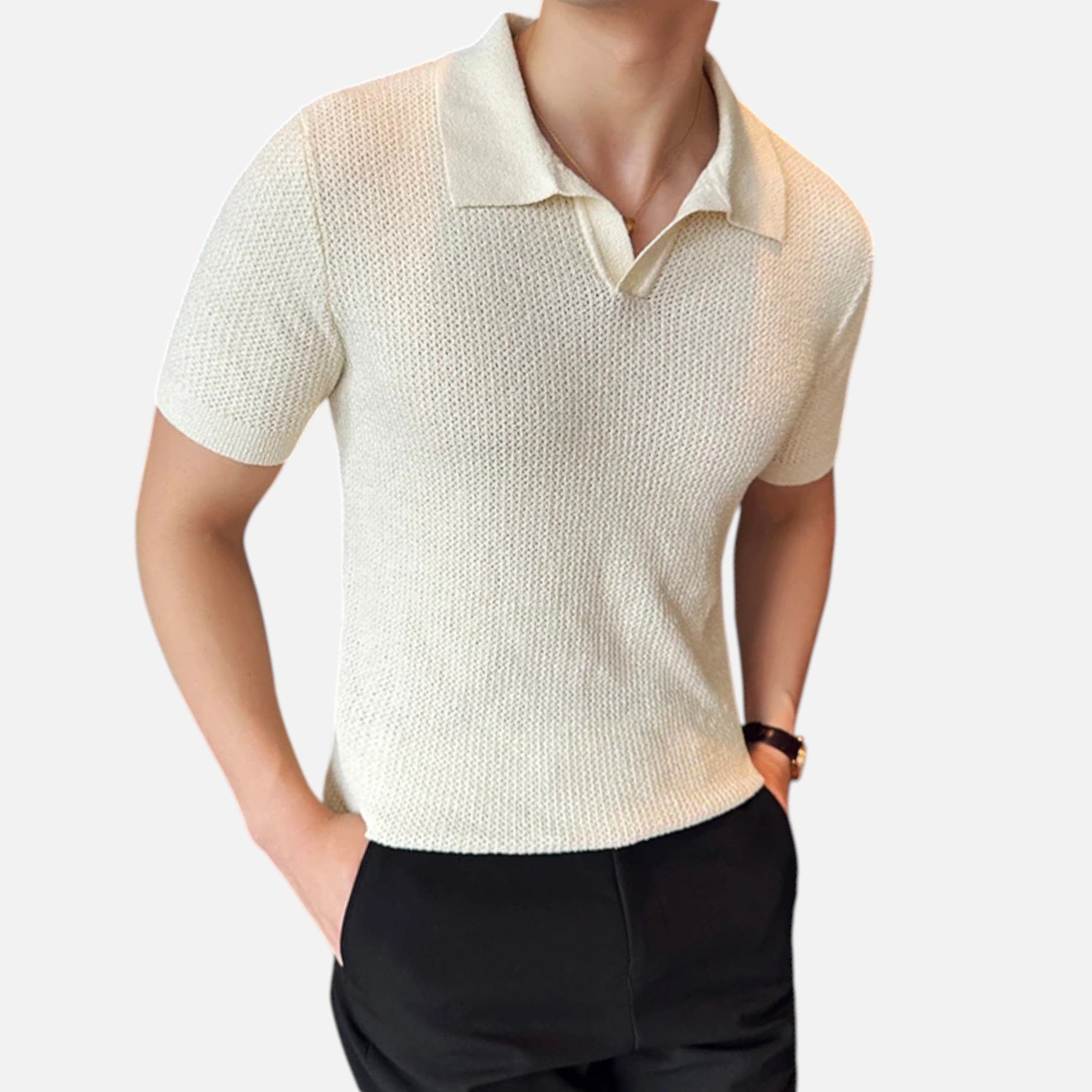 Maison Avenoire | Polo Homme Maille Fine Col V Été