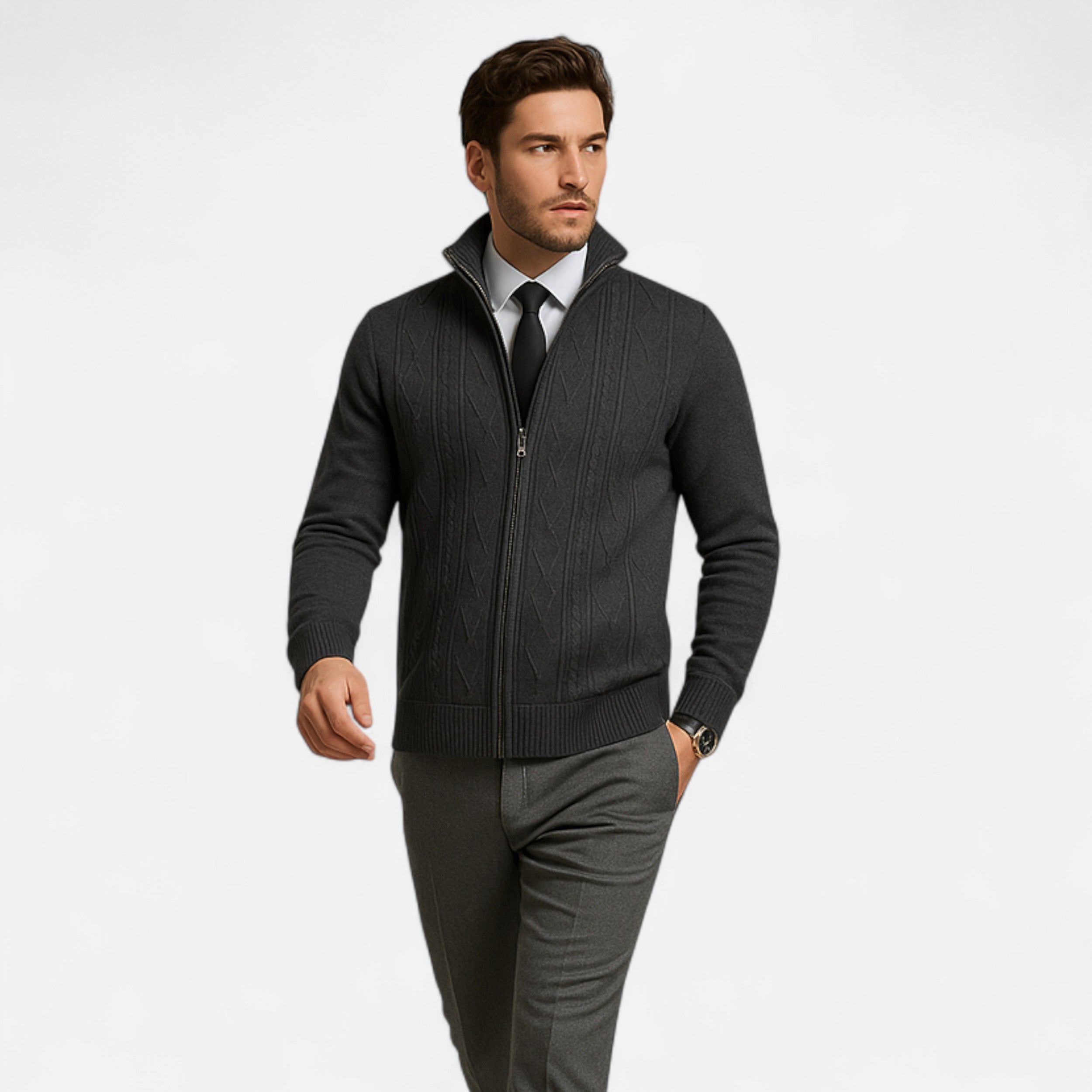 Maison Avenoire | Pull Zippé Homme Col Droit Intemporel