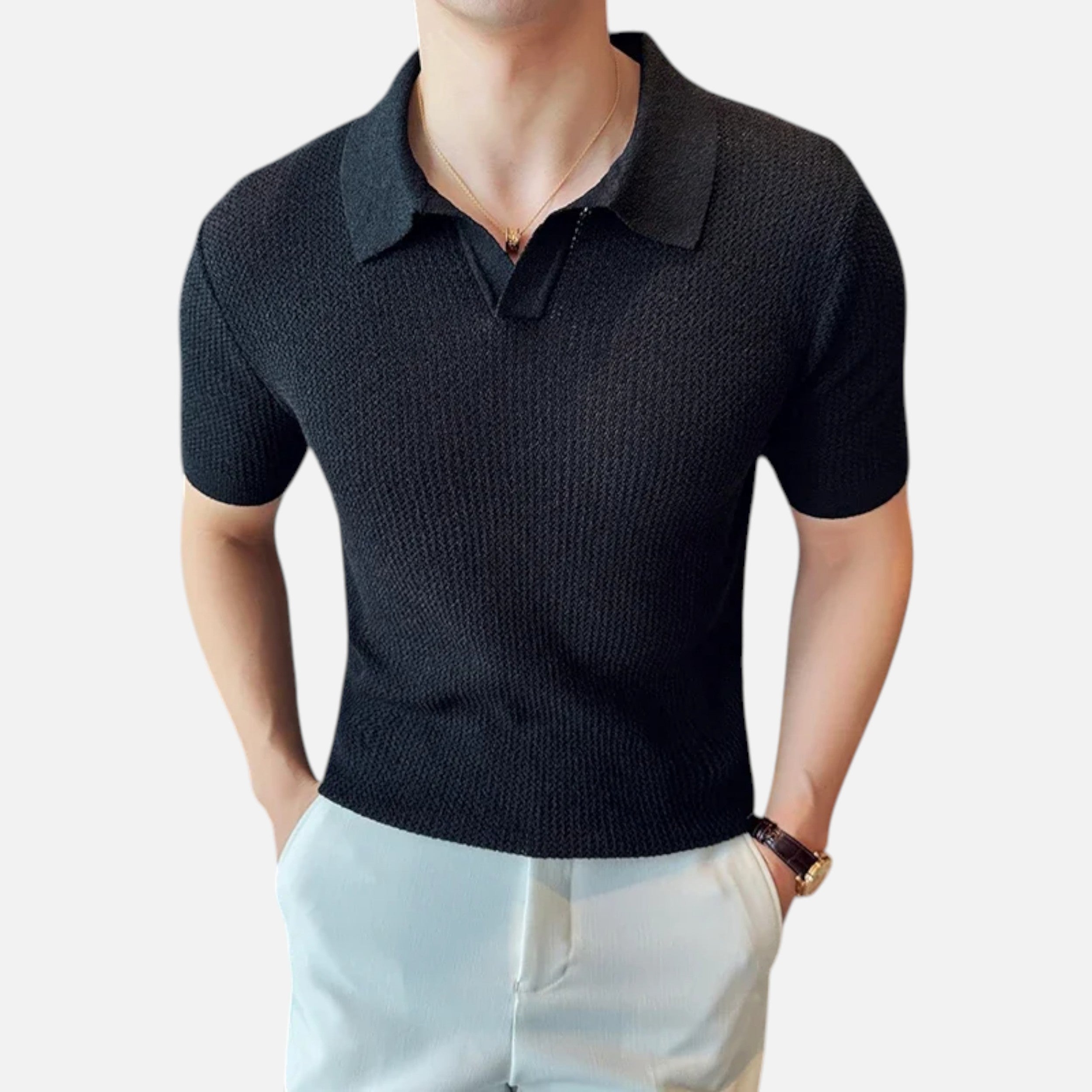 Maison Avenoire | Polo Homme Maille Fine Col V Été